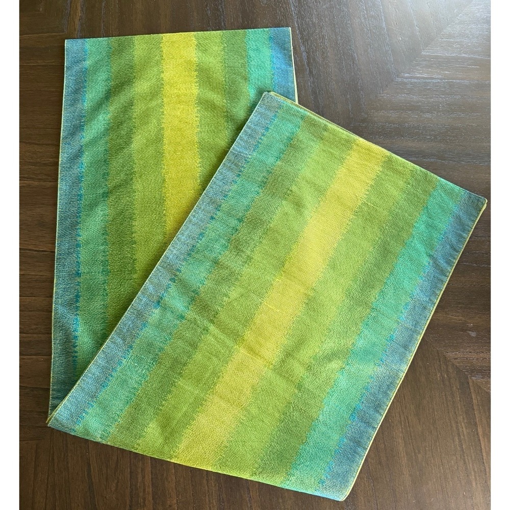 Modern Crate and Barrel Table Runner Ombré Green  14 X 90 Avocado Gold Blue